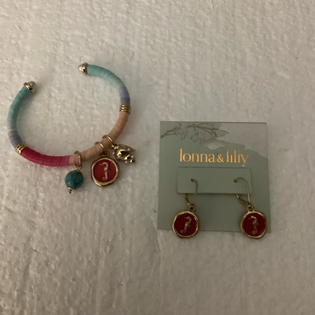 Lonna & Lily Gold-Tone Seahorse Charm Bracelet And Earrings Set